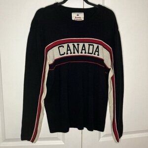 Roots Canada Wool Sweater Womens XL Stripe Knit Outdoor Spellout